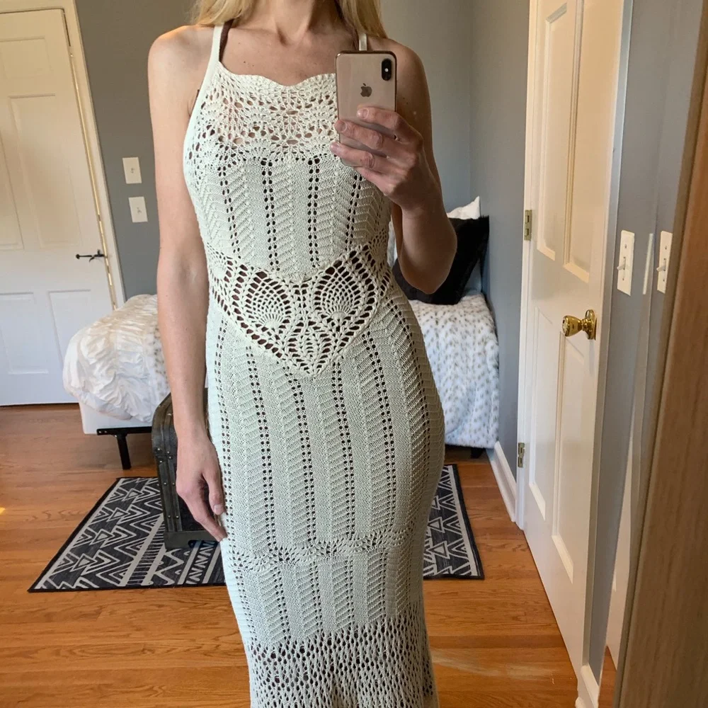 Ecote Cotton Sheer Crochet Maxi Dress